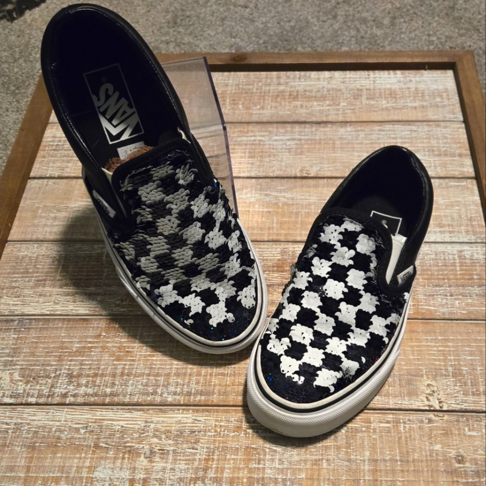 Vans Classic Slip-On Flipping Sequins Checkerboard Sneakers Womens Size 5.5